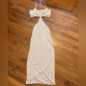 Blue Blush Cream Backless Cutout Maxi Dress